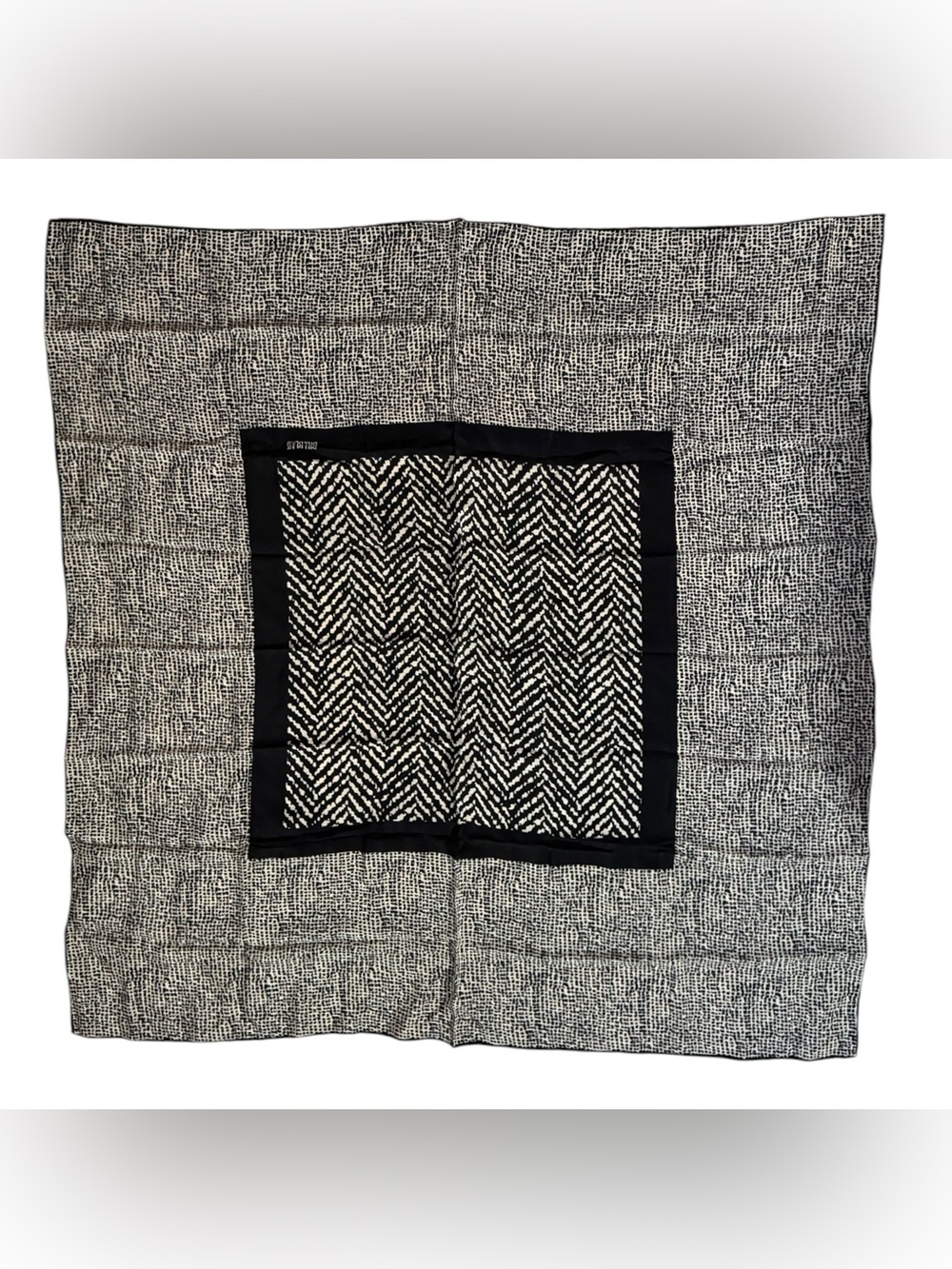 Vintage Bill Blass Black & White Patterned Silk Scarf - Square
